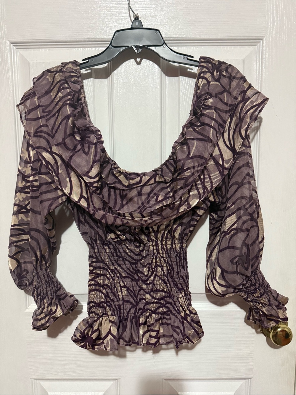 Arden B Purple and Cream Ruffle Smocked Blouse